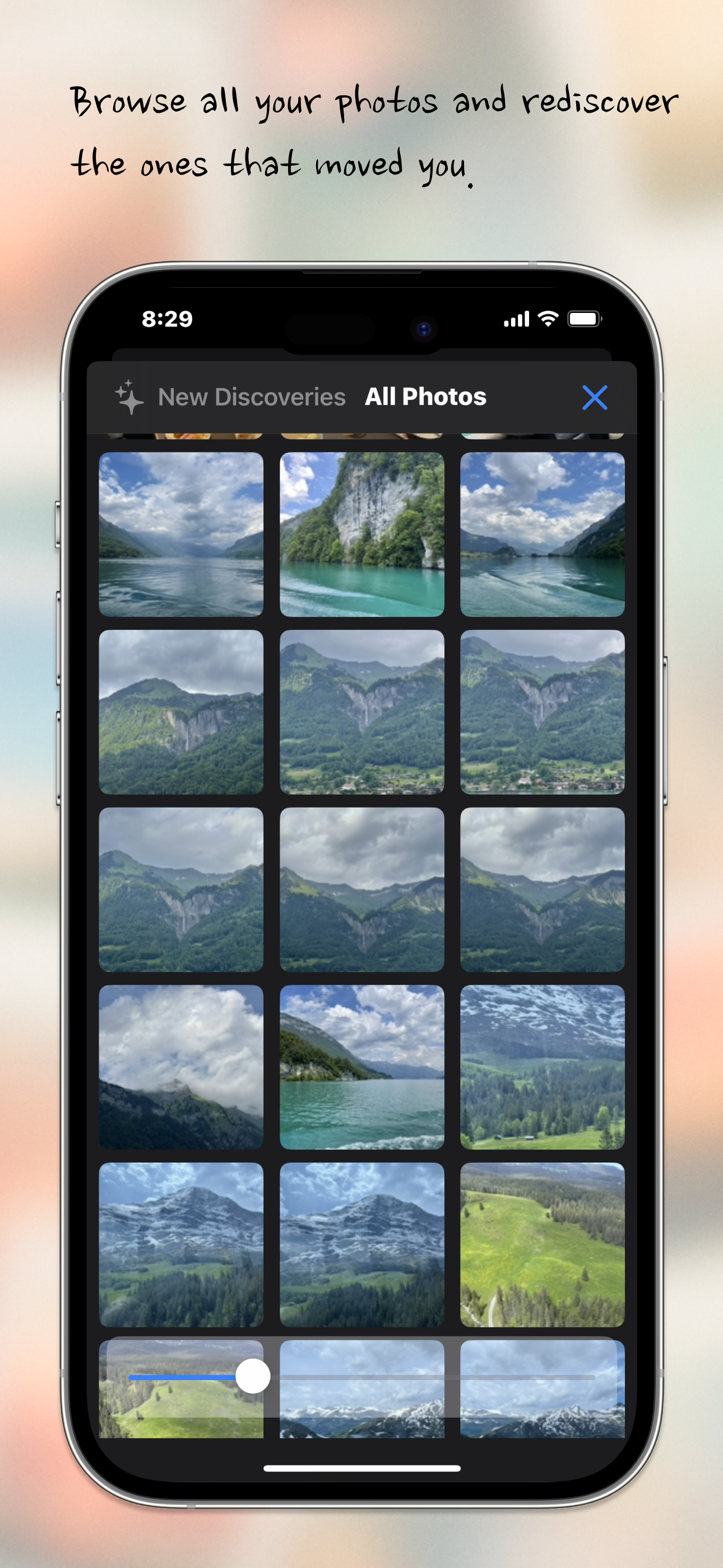 Screenshot of full photo grid view feature