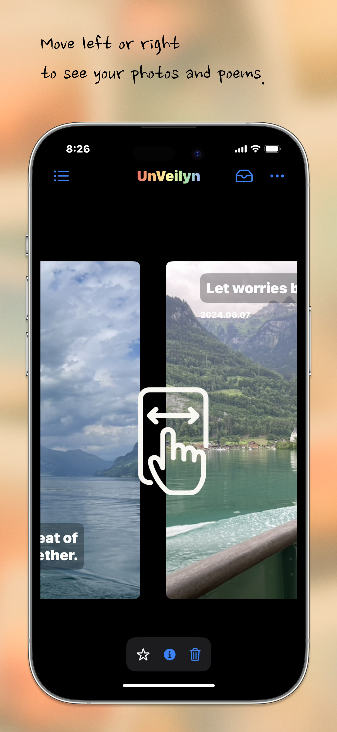 Screenshot of swipe gesture feature