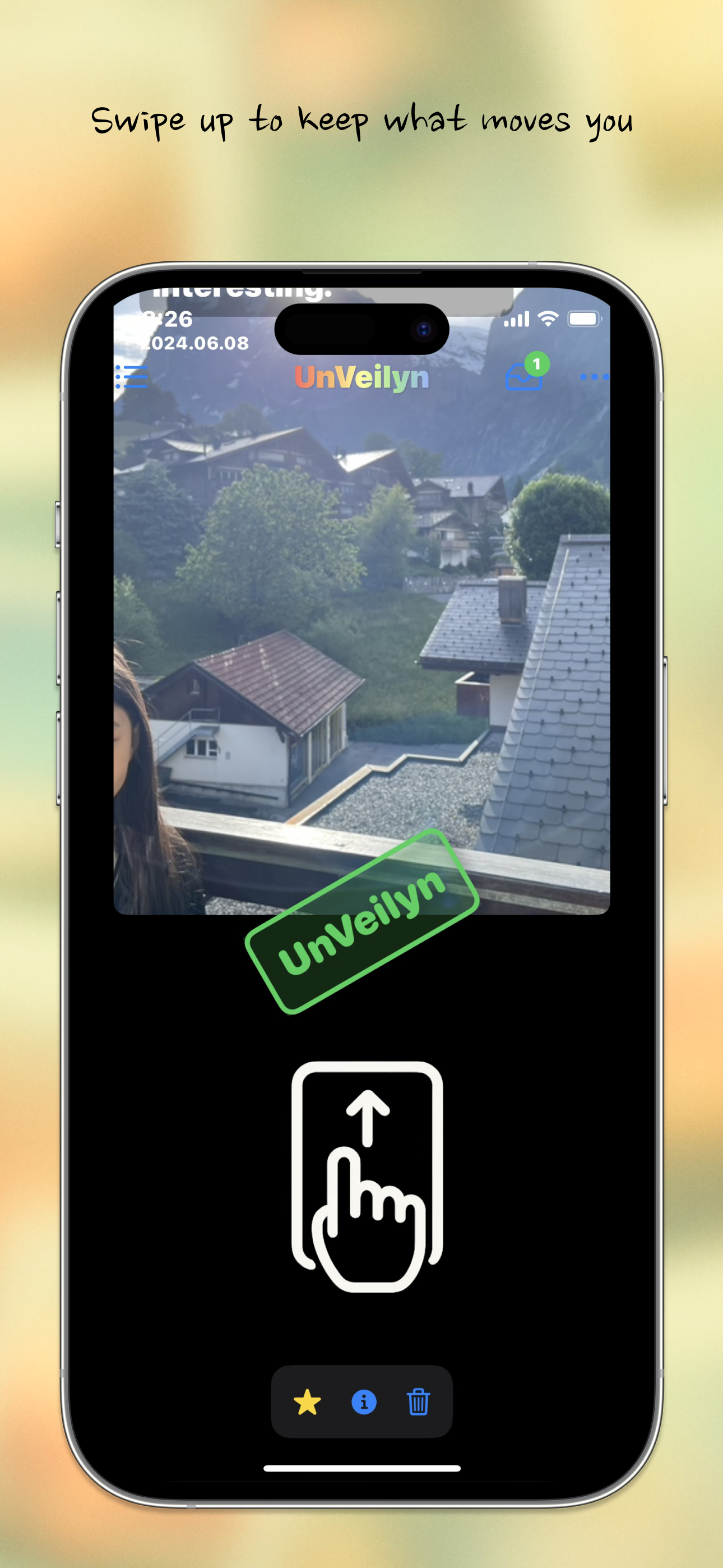 Screenshot of swipe up to vault feature