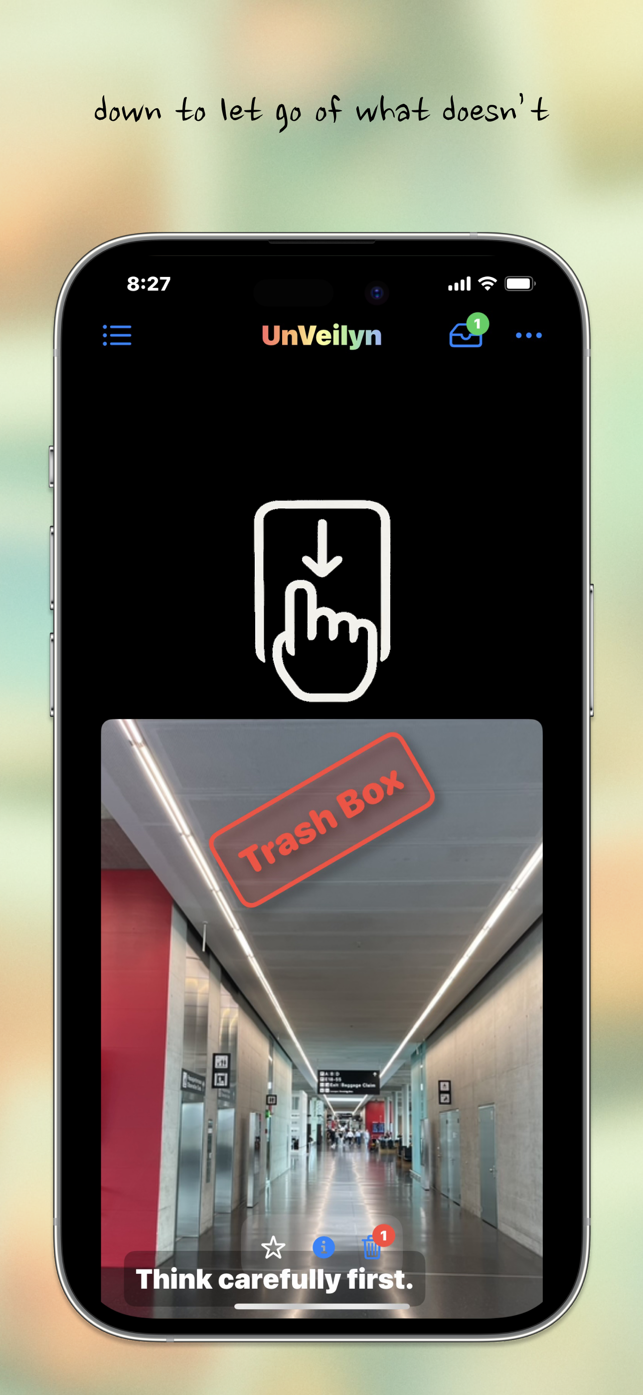 Screenshot of swipe down to trash feature